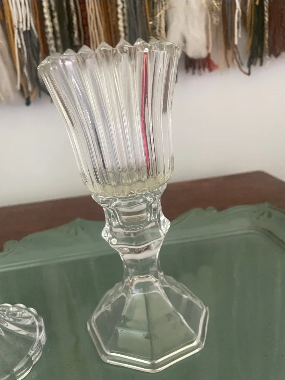 Clear Glass Decorative Candle Holders - Pair